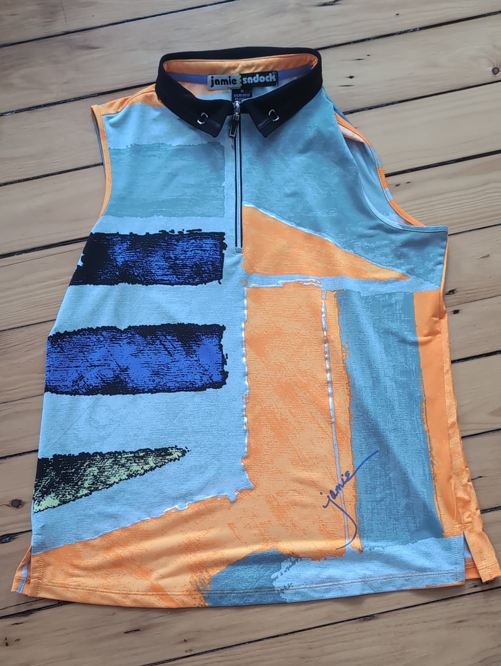 Jamie Sadock Sleeveless Zip Golf Top Orange And Grey Sz Medium